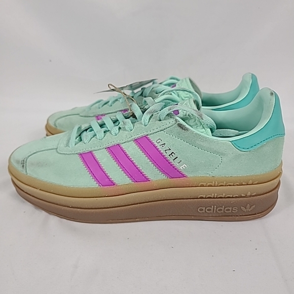 NEW Adidas Originals Gazelle Bold Sneakers Youth Green Pink Sz 6 *dirty - Picture 5 of 10